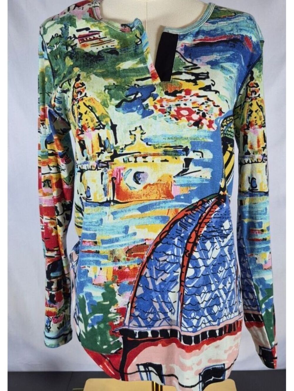 NWT Orientique XL Mediterranean Scenic Art Print 100% Cotton Top